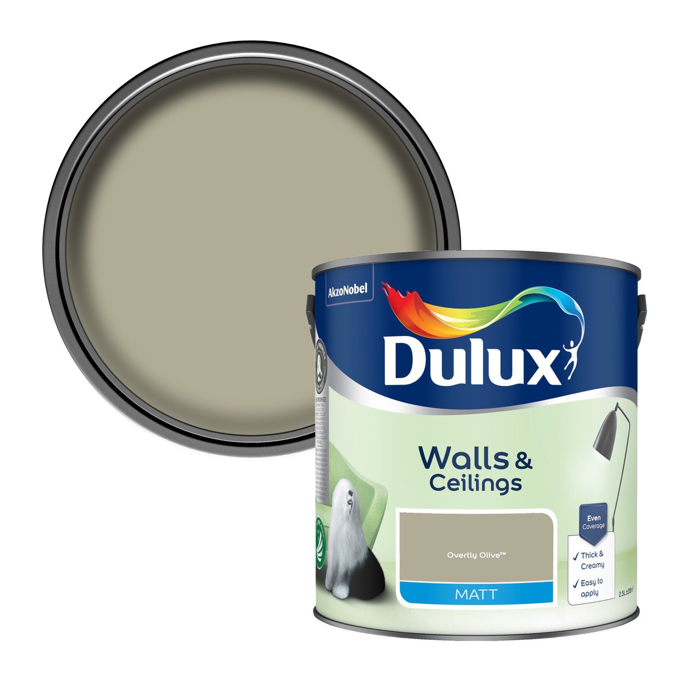 Dulux Walls & Ceilings Matt Paint Overtly Olive - 2.5L