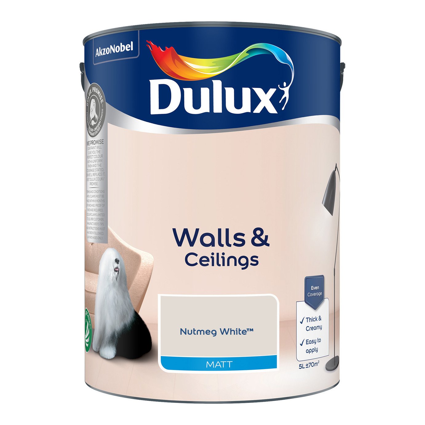Dulux Walls & Ceilings Matt Paint Nutmeg White - 5L