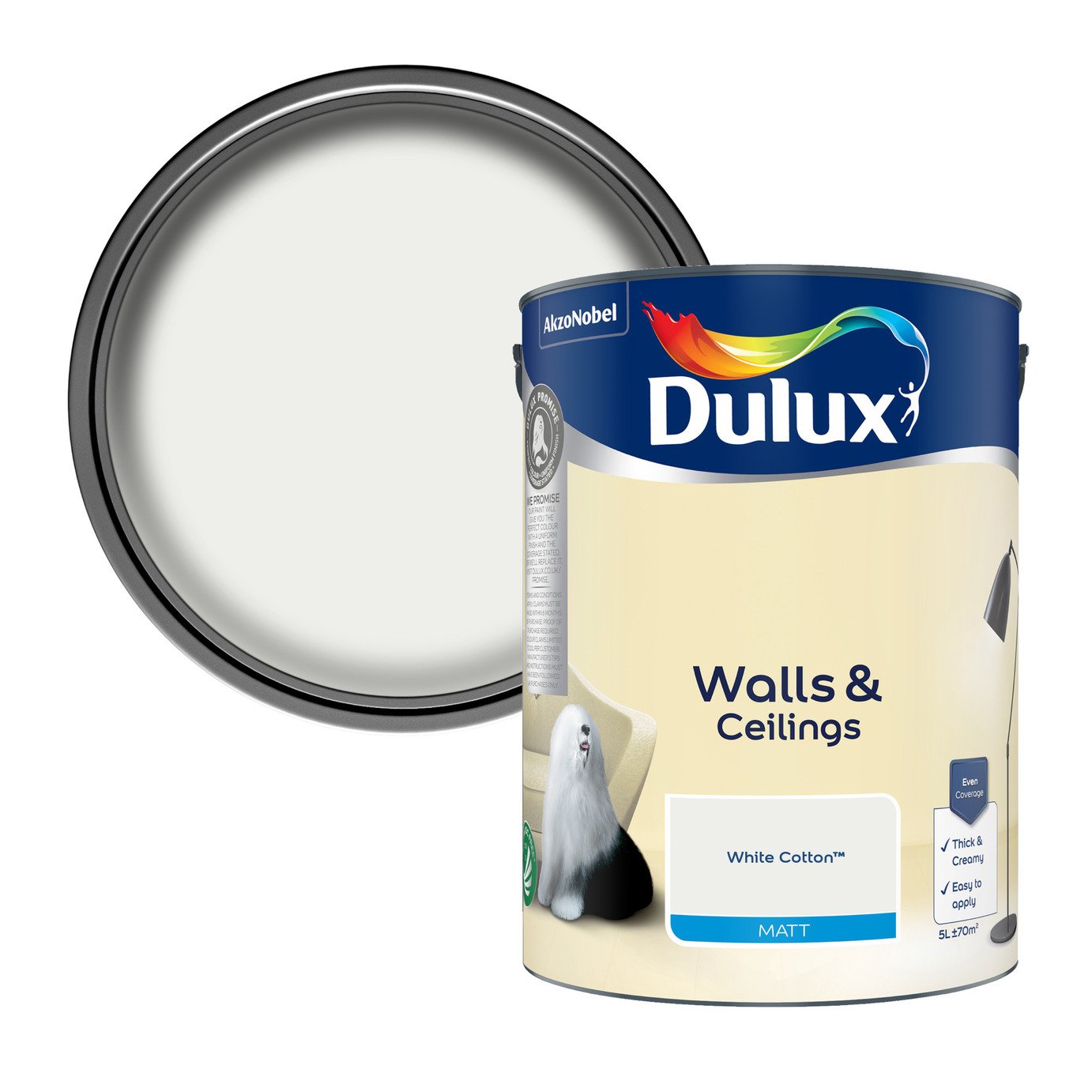 Dulux Walls & Ceilings Matt Paint White Cotton - 5L