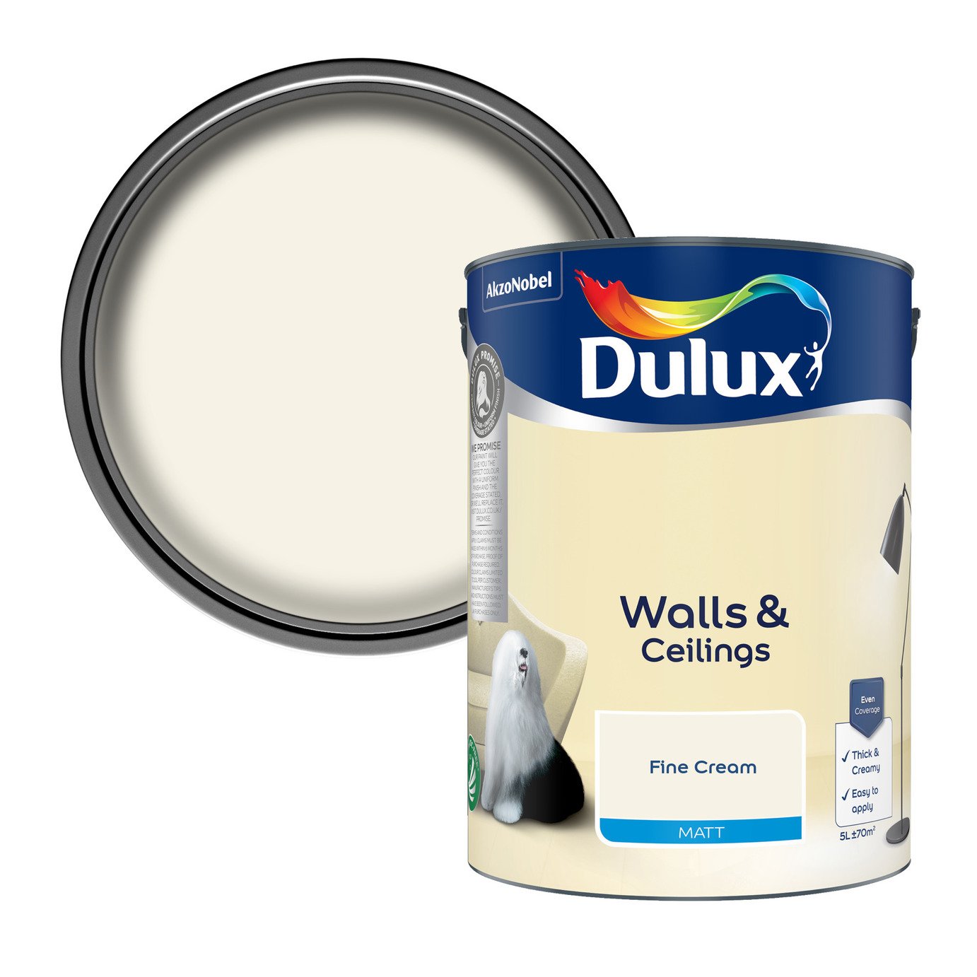Dulux Walls & Ceilings Matt Paint Fine Cream - 5L