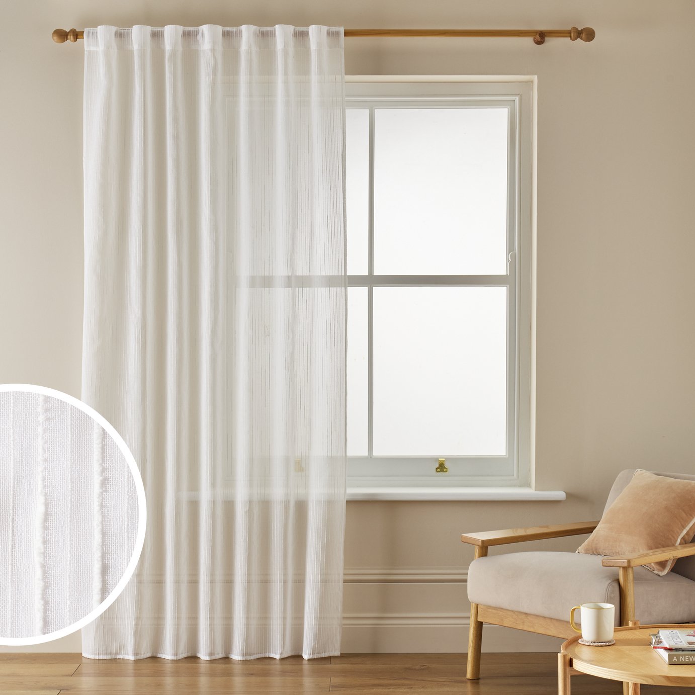 Argos Home Stripe Tab Top Sheer Voile Curtain - White - 140x229cm