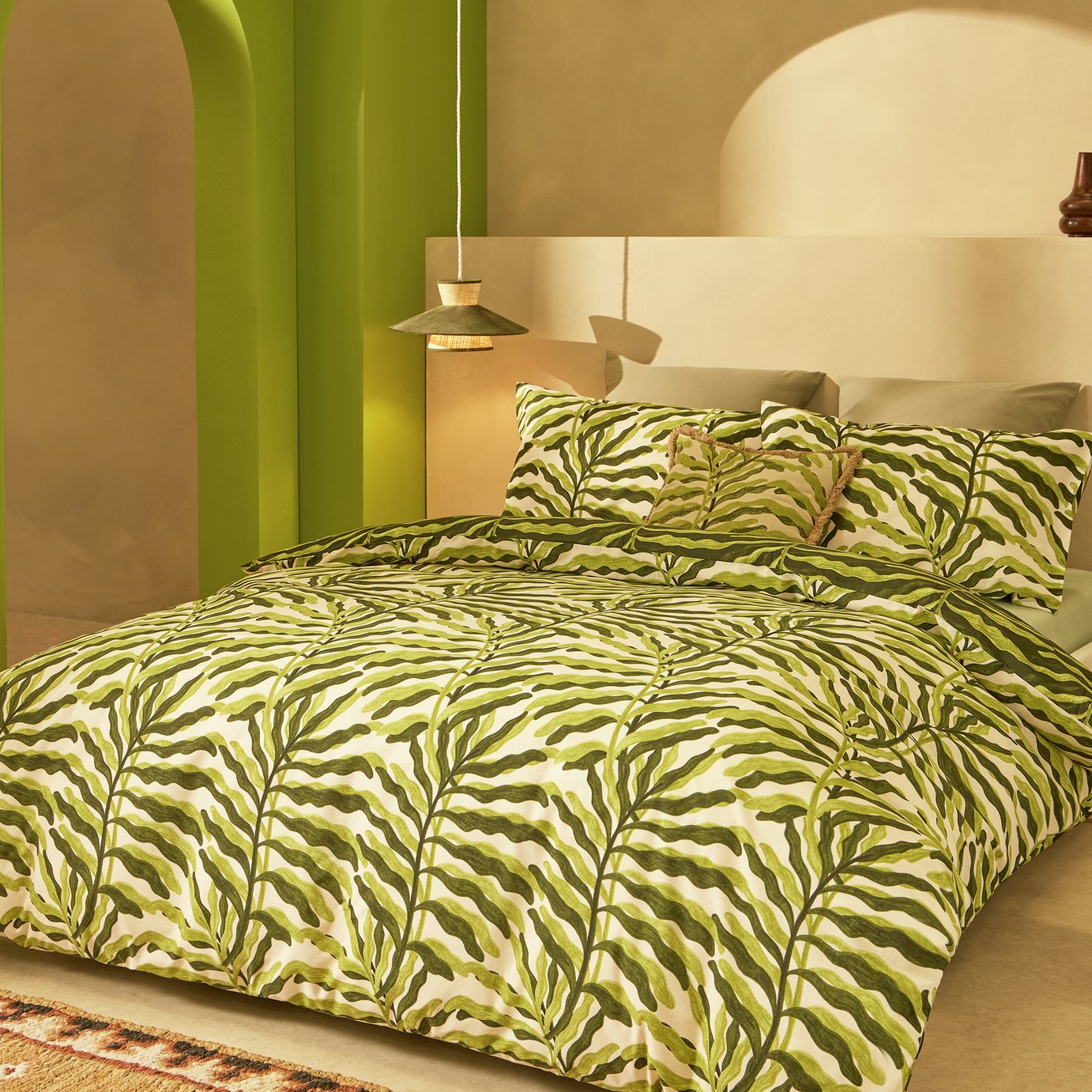 Habitat Leaf Printed Green Bedding Set - Double