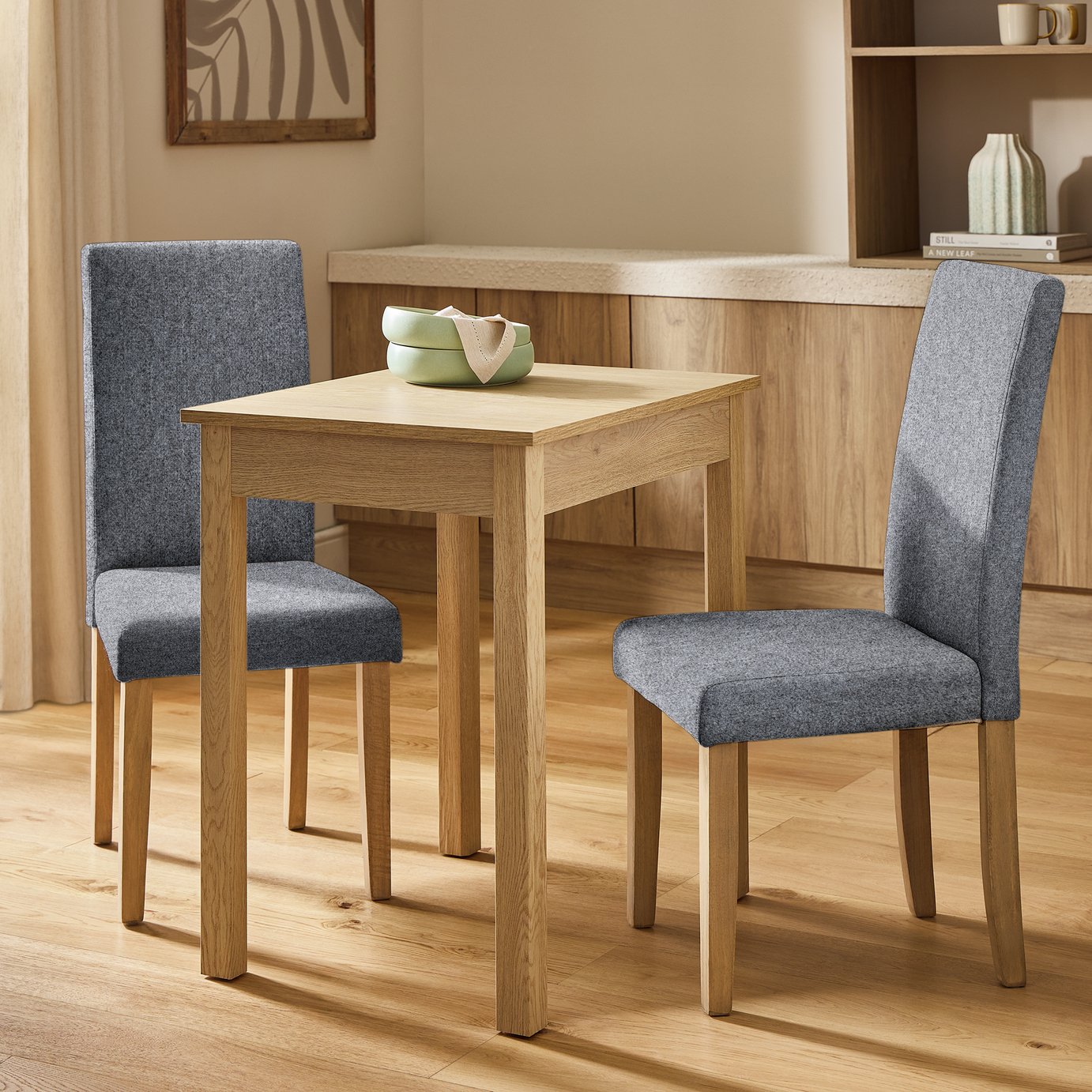 Argos Home Sendi Natural Dining Table and 2 Grey Chairs