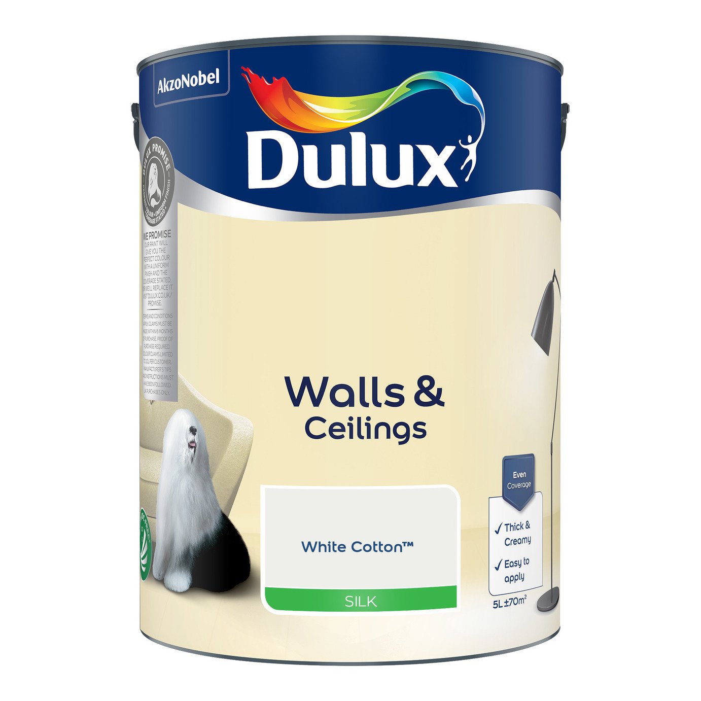 Dulux Walls & Ceilings Silk Paint White Cotton - 5L