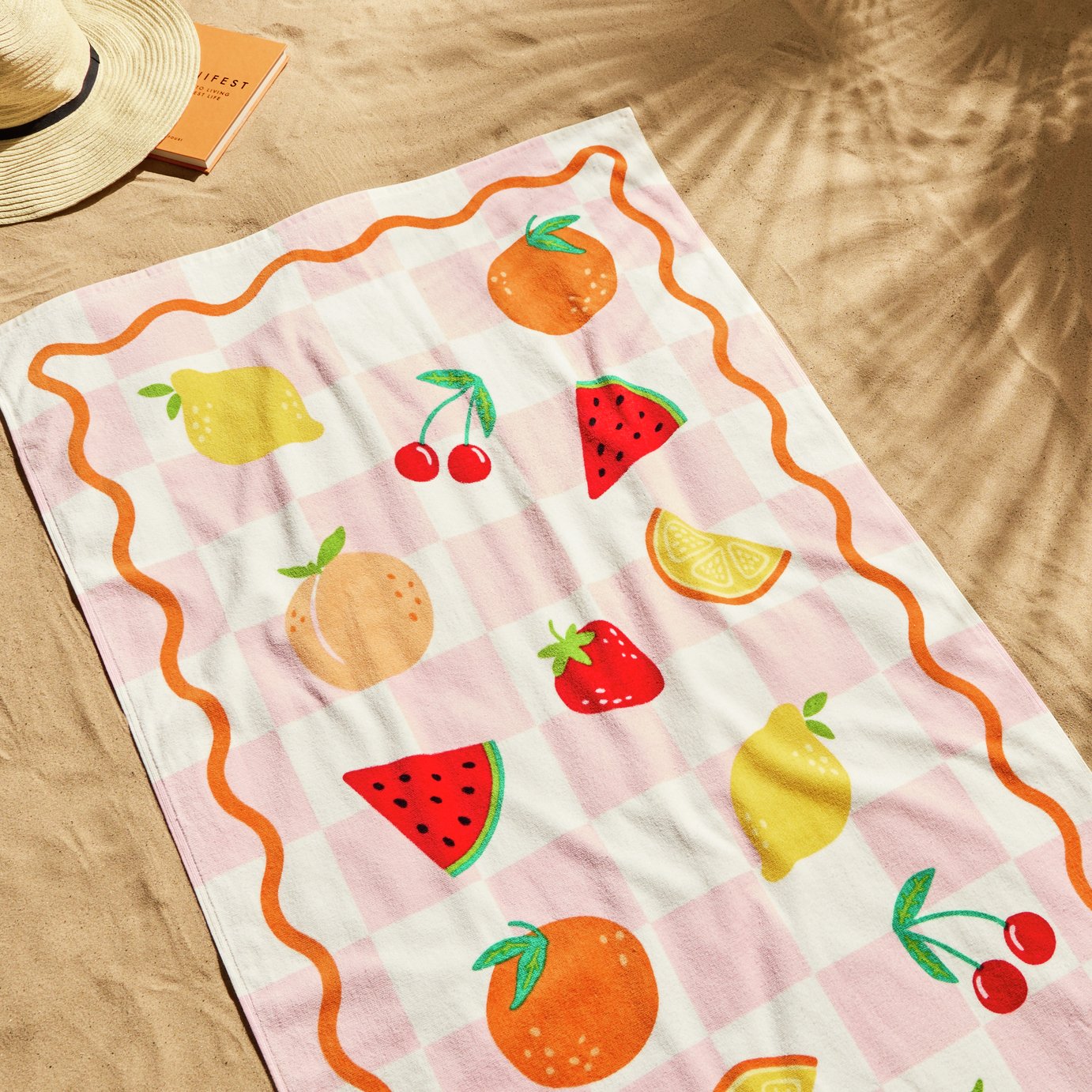 Argos Home Fruit Checkerboard Beach Towel - Pink