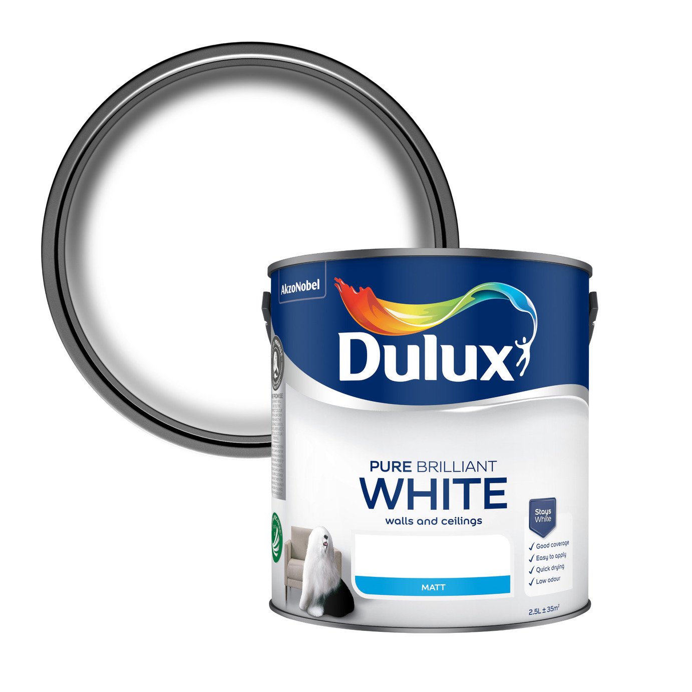 Dulux Walls and Ceilings Matt Paint Pure Brilliant 2.5L