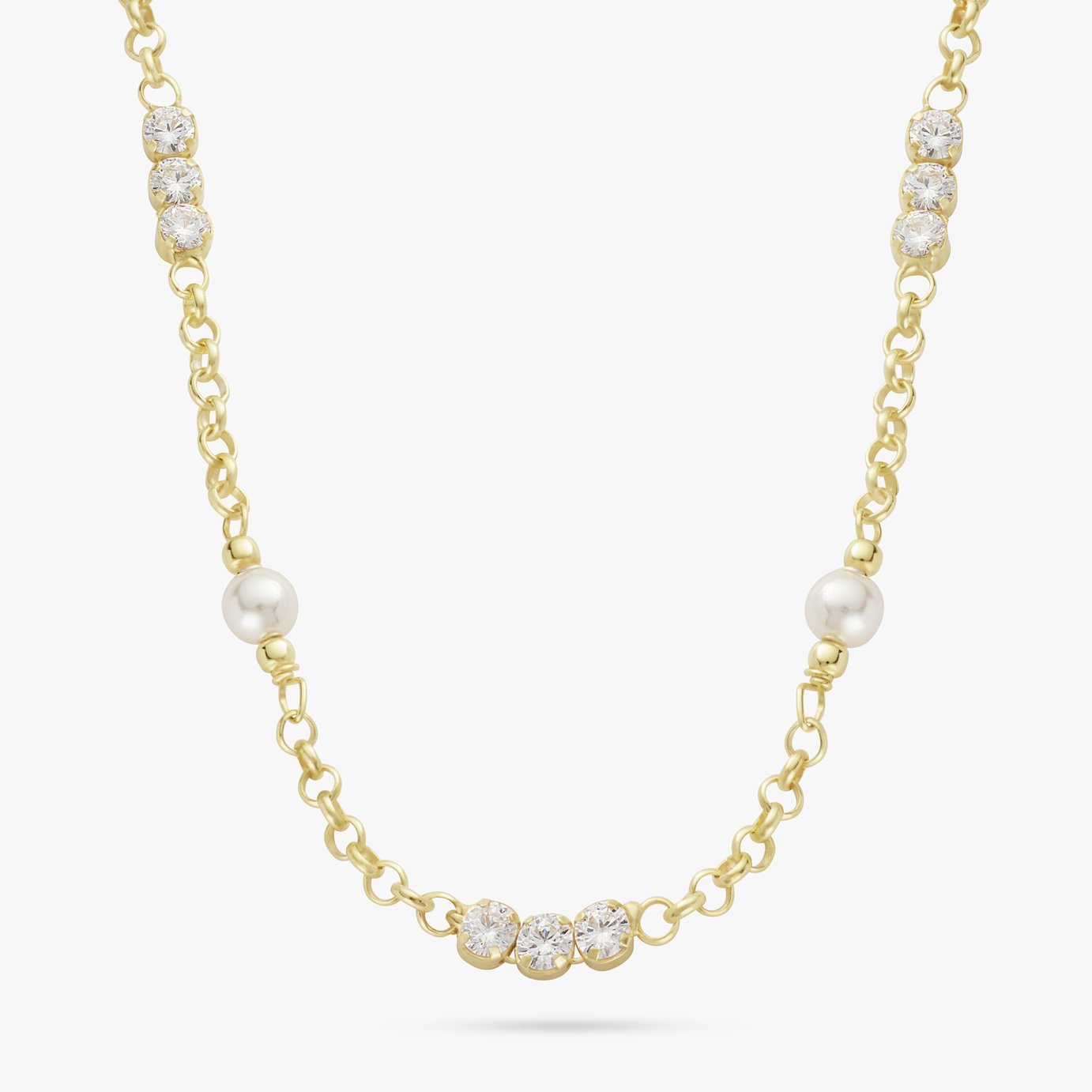 Revere 9ct Gold Plated Silver Pearl and Crystal Necklace