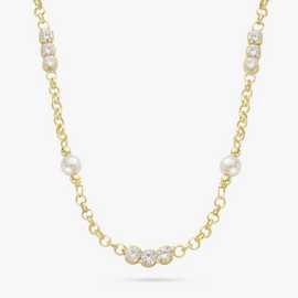Revere 9ct Gold Plated Silver Pearl and Crystal Necklace