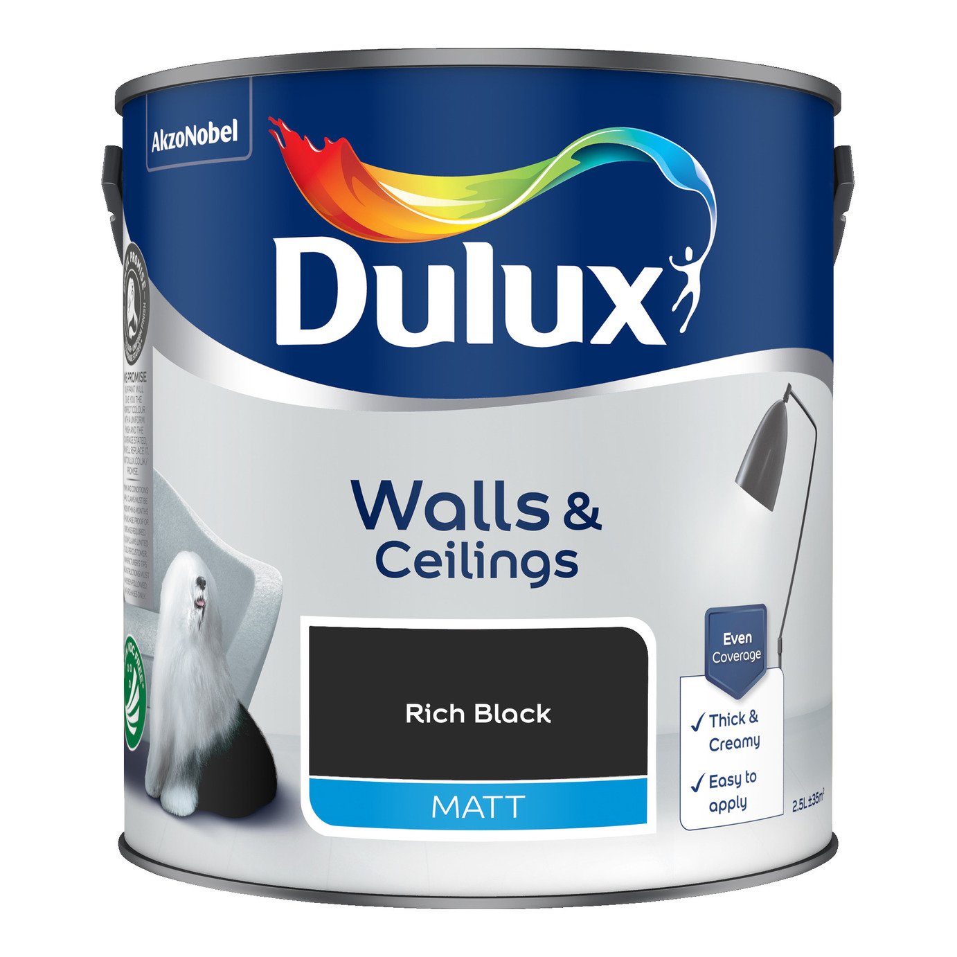 Dulux Walls & Ceilings Matt Paint Rich Black - 2.5L