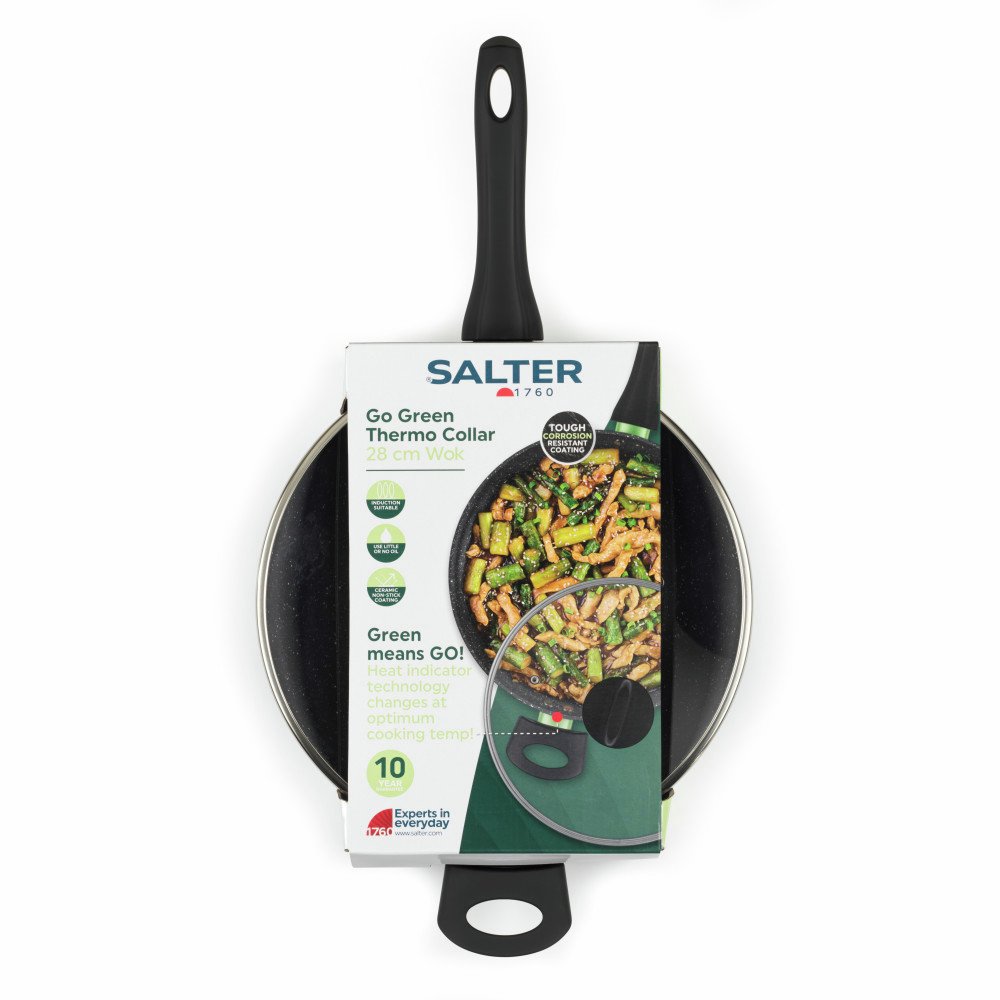 Salter Go Green 28cm Aluminium Wok with Lid