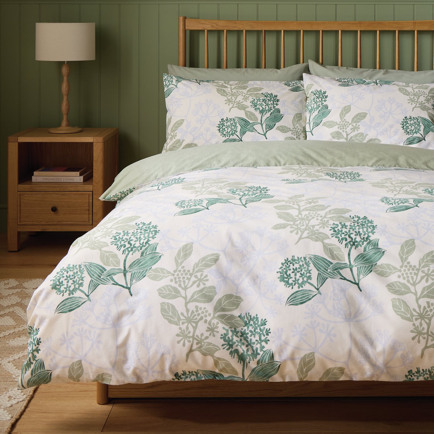 Argos Home Cow Parsley Print Green Bedding Set - Double