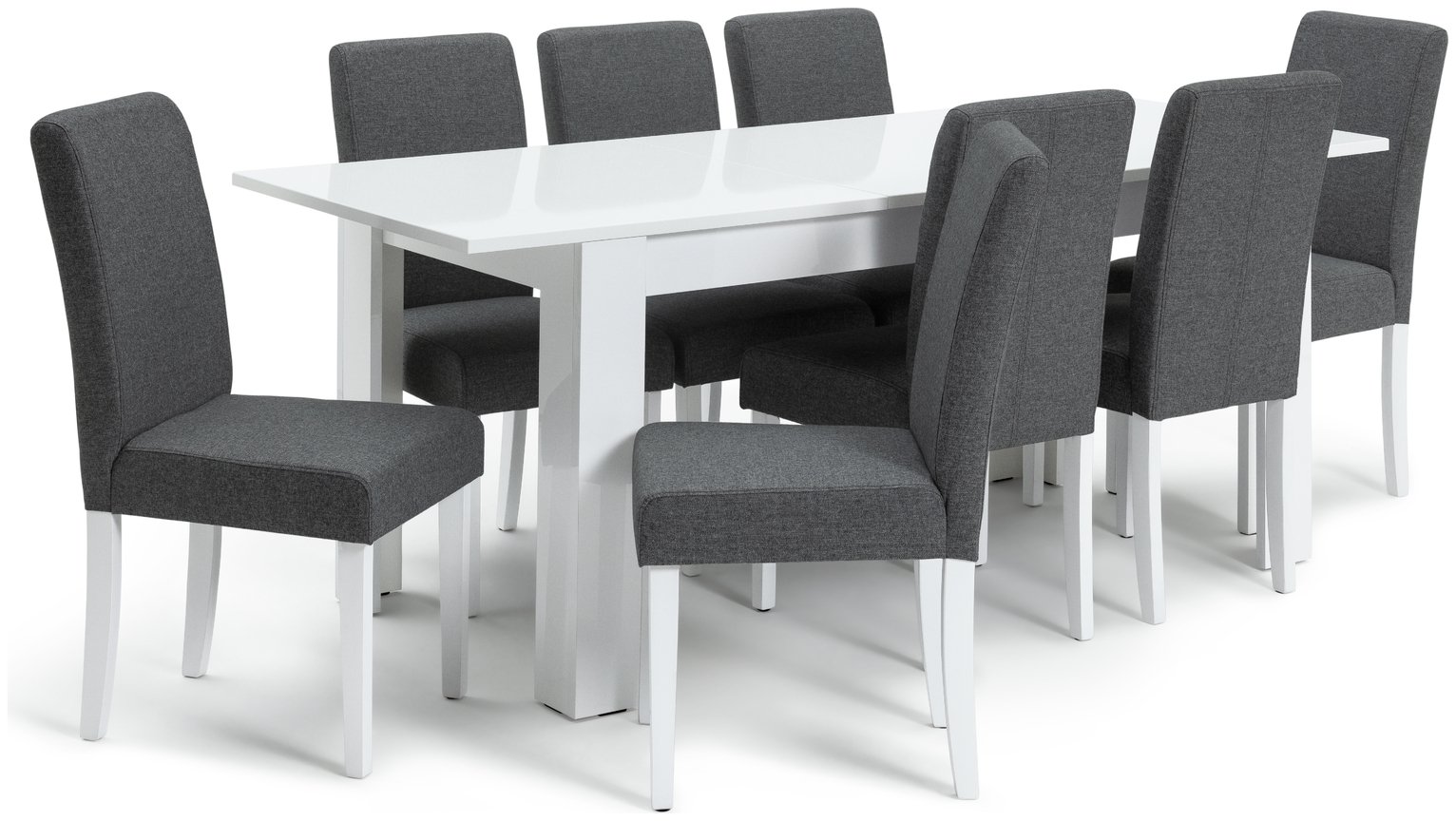 Habitat Miami Extending White Dining Table & 8 Grey Chairs