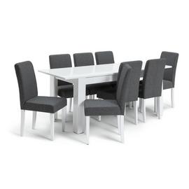 Habitat Miami Gloss Extending Table & 8 Tweed Chair -Grey