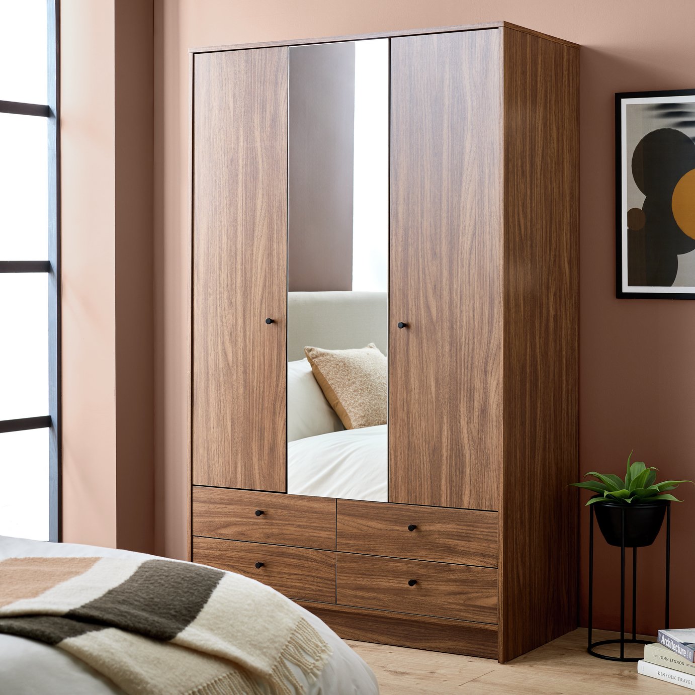 Argos Home Malibu 3 Door 4 Drawer Mirror Wardrobe - Walnut