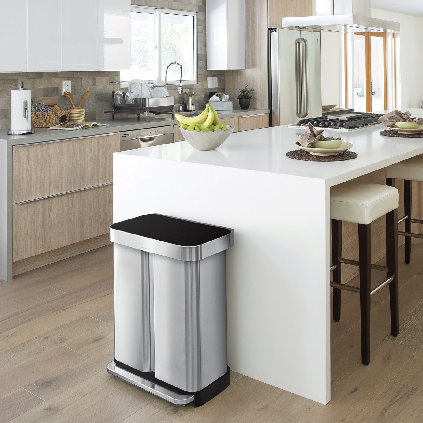 Simplehuman 58 Litre Recycling Pedal Bin - Stainless Steel