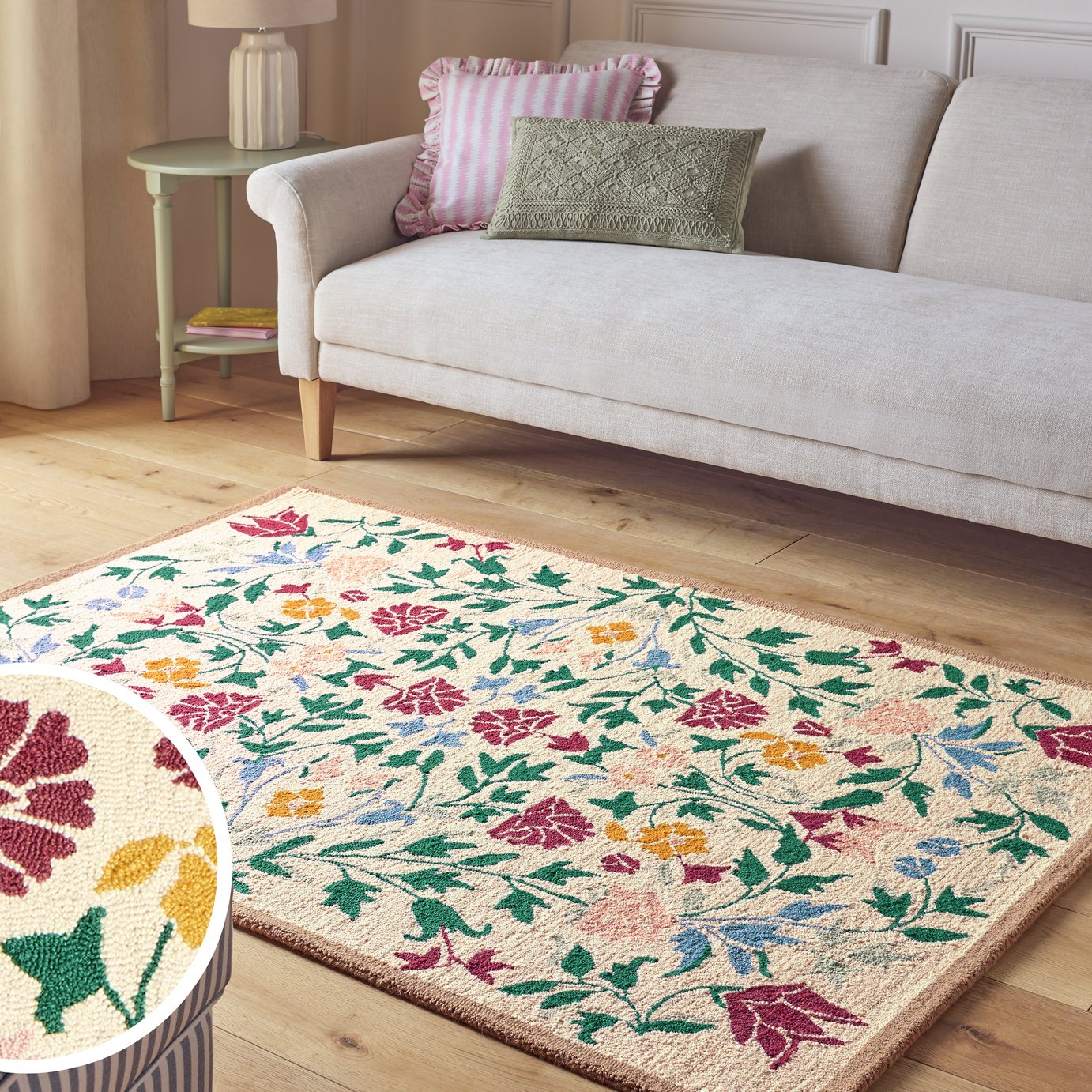 Argos Home Country Floral Cream Wool Cut Pile Rug -160x230cm