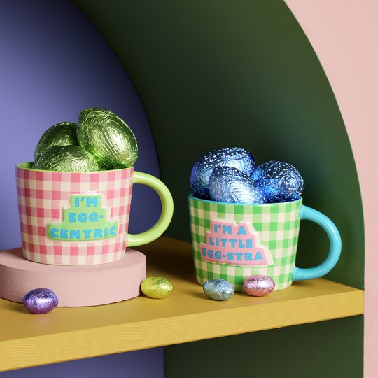 Argos Home Green and Pink Gingham Check Mug - Pack of 2