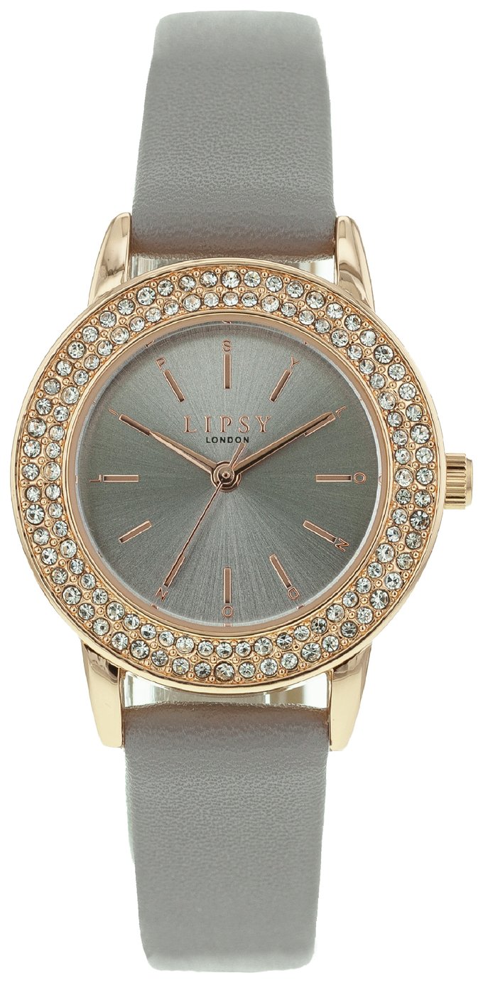 Lipsy Grey Strap Watch with Rose Gold Bracelet Set