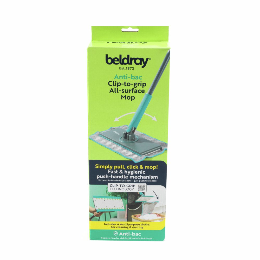 Beldray Anti-bac Clip-to-grip Flat Mop with 6 Cloth