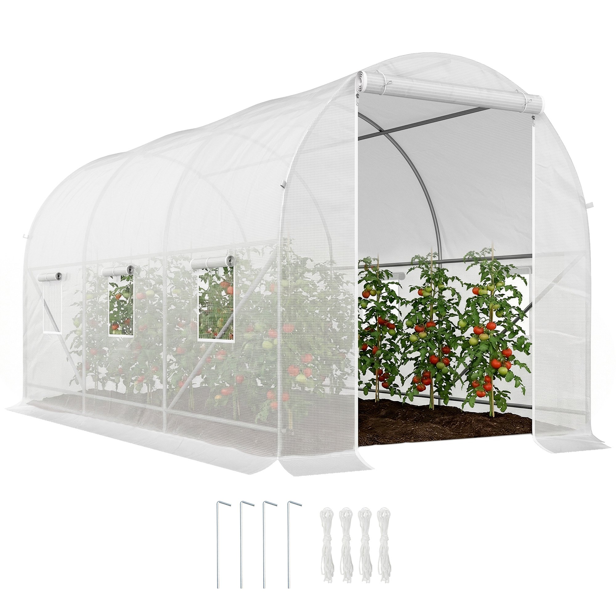 Outsunny Steel Garden Tunnel Greenhouse - White