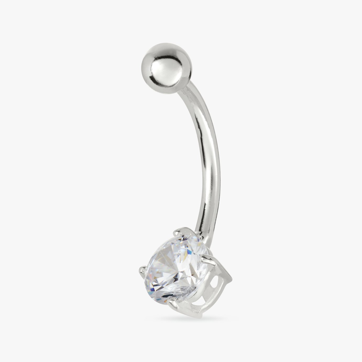 Revere Sterling Silver Round Cubic Zirconia Belly Bar