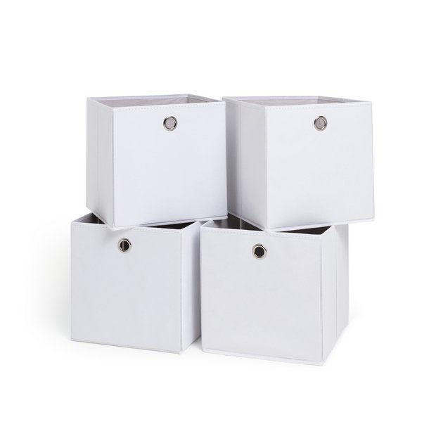 Buy Habitat Set of 4 Woven Linen Squares Boxes - Grey, Cube storage boxes