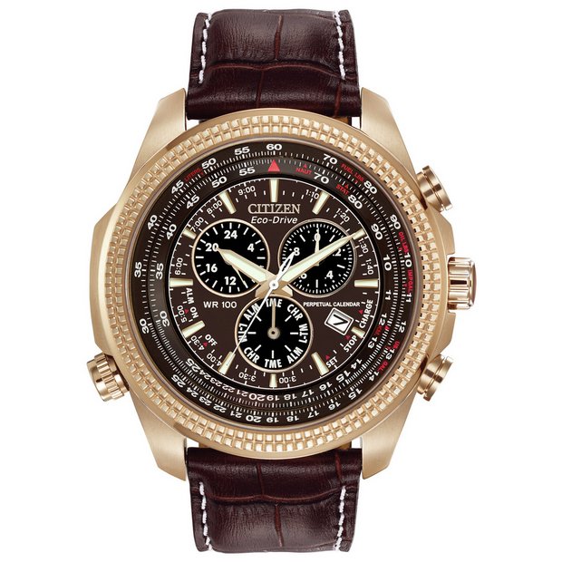 Buy Citizen Eco Drive Mens Chronograph Brown Leather Strap Watch Men s watches Argos