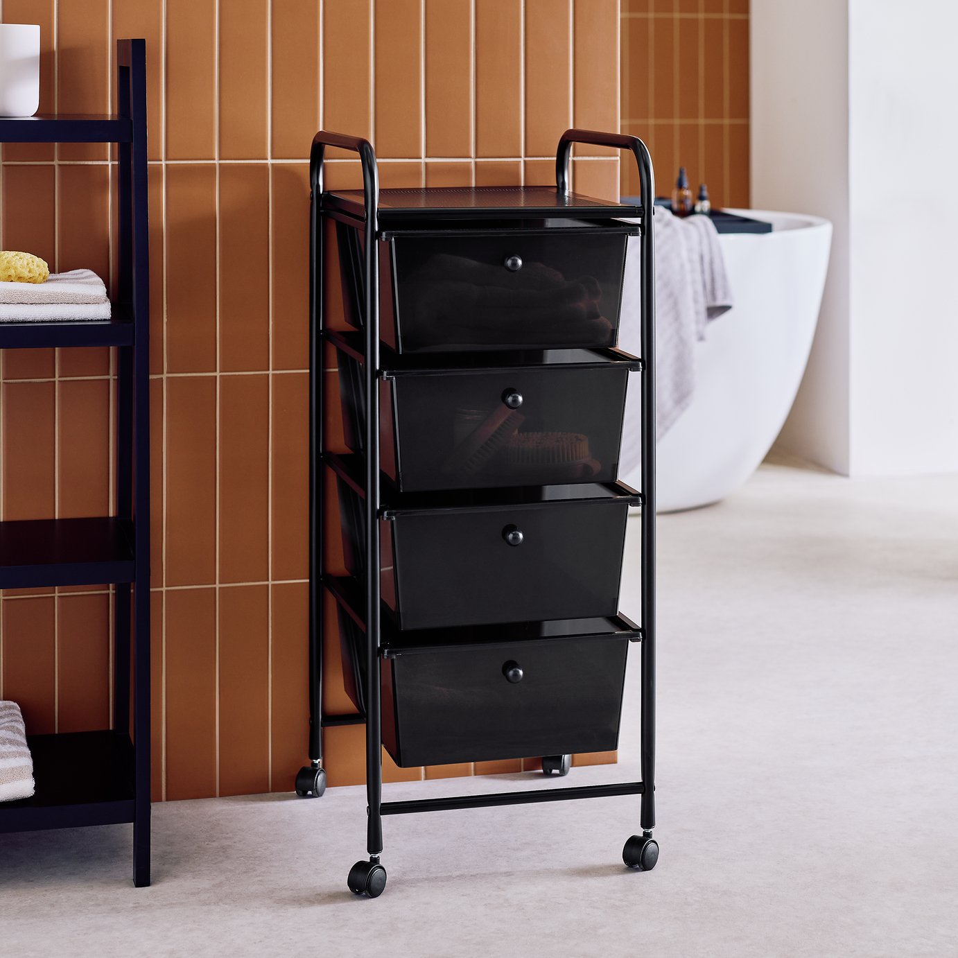 Argos Home 4 Drawer Wheeled Bathroom Storage Trolley-Black
