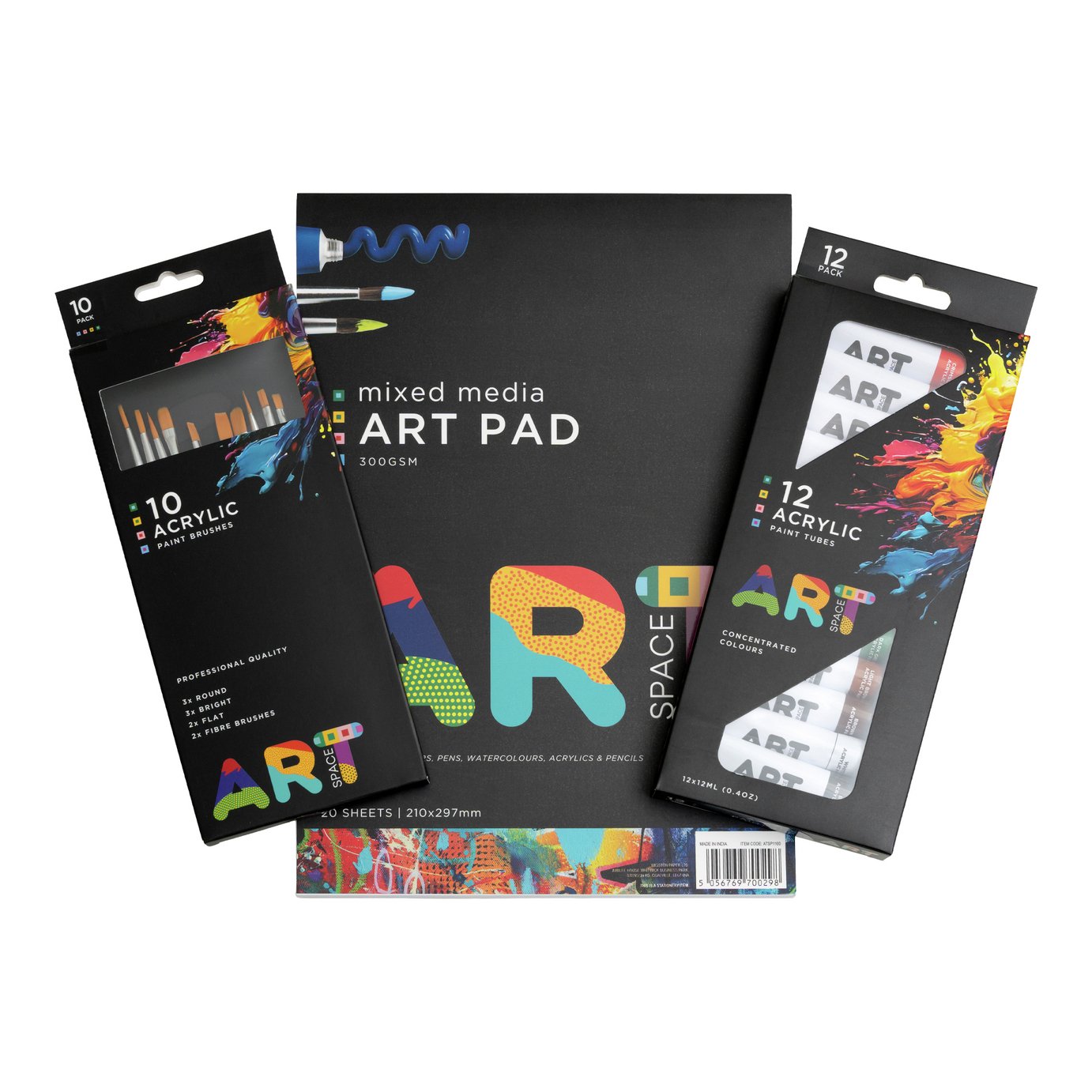 ArtSpace Acrylic Paint Brush Set, Paints and Art Pad Set