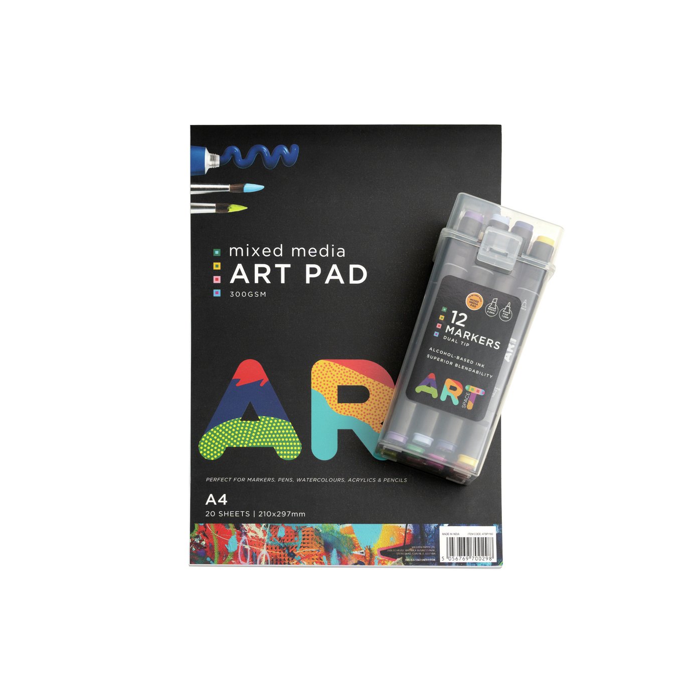 ArtSpace Acrylic Art Pad A4 and 12 Dual Tip Markers Set