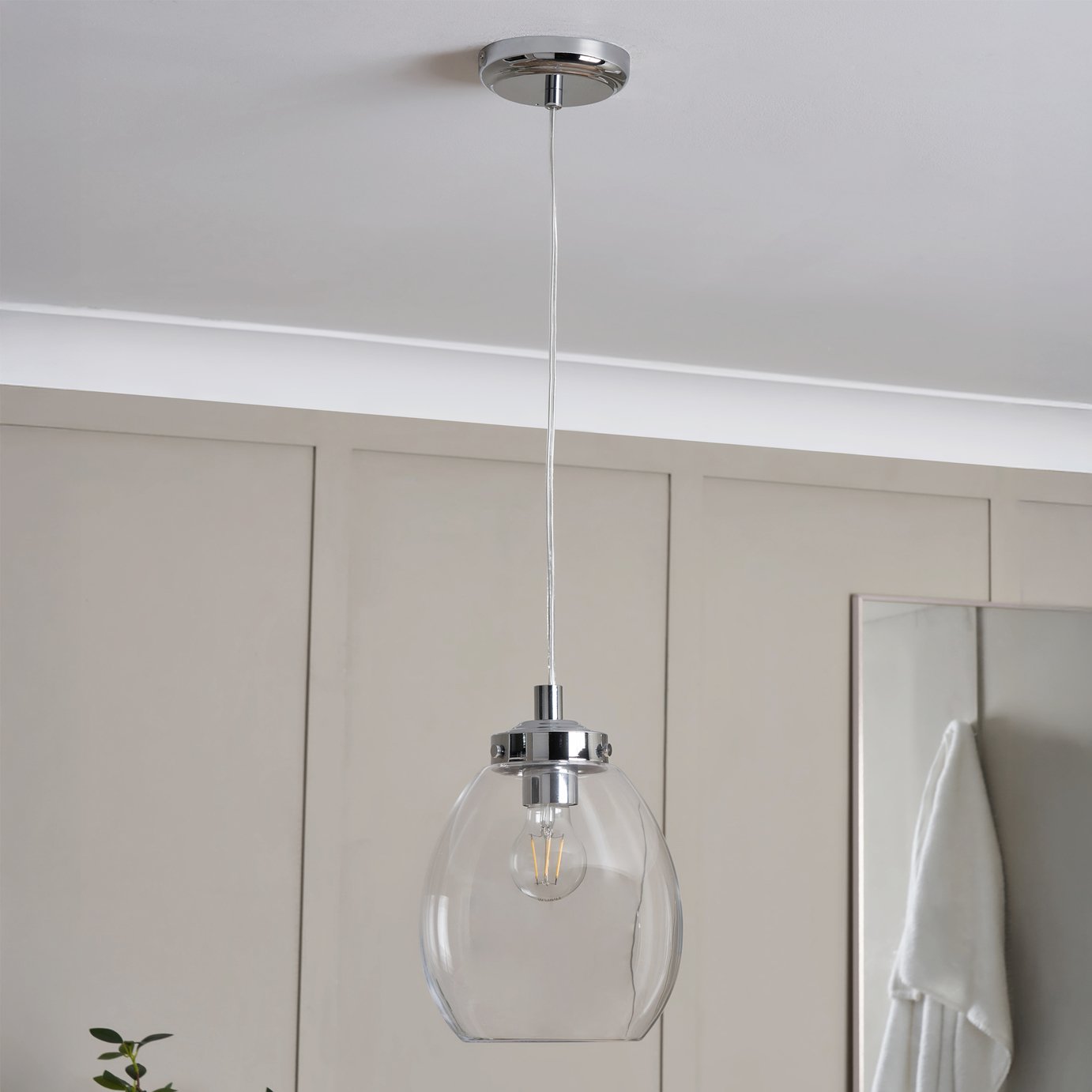 Spa Bryn Glass Bathroom Pendant Light Chrome - Clear