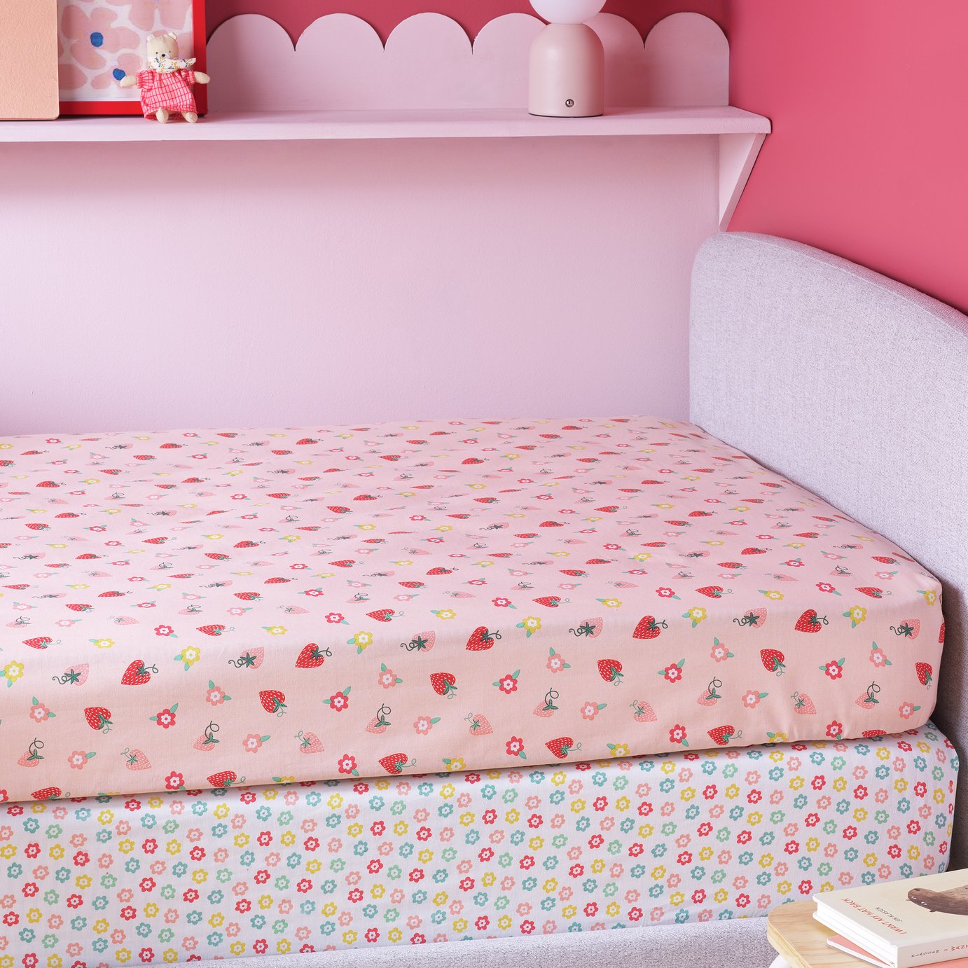 Argos Home Strawberry Floral Twin Pack Fitted Sheet