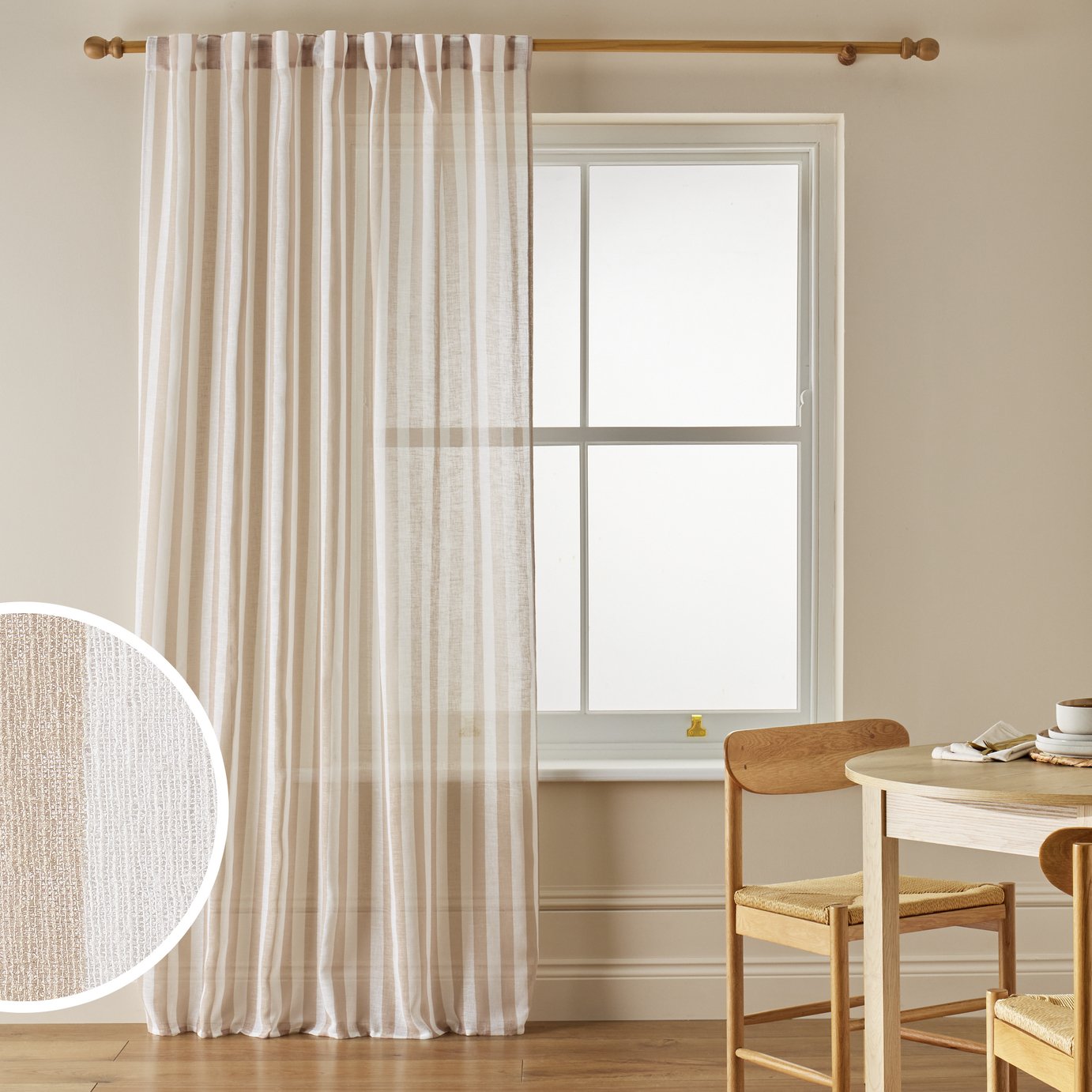 Argos Home Stripe Tab Top Sheer Voile Curtain - Natural - 140x229cm