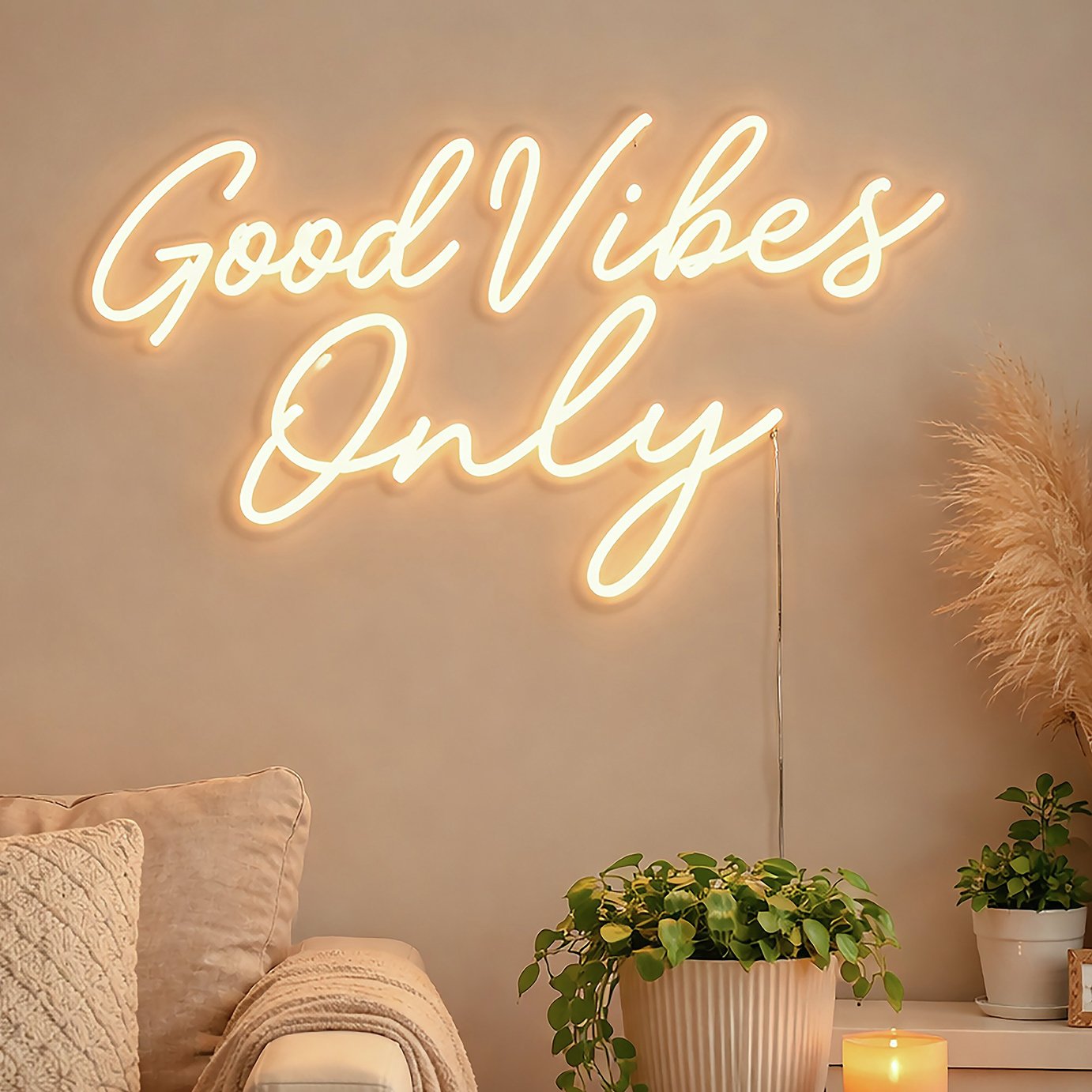 Searchlight Good Vibes Only LED Neon Wall Light - White