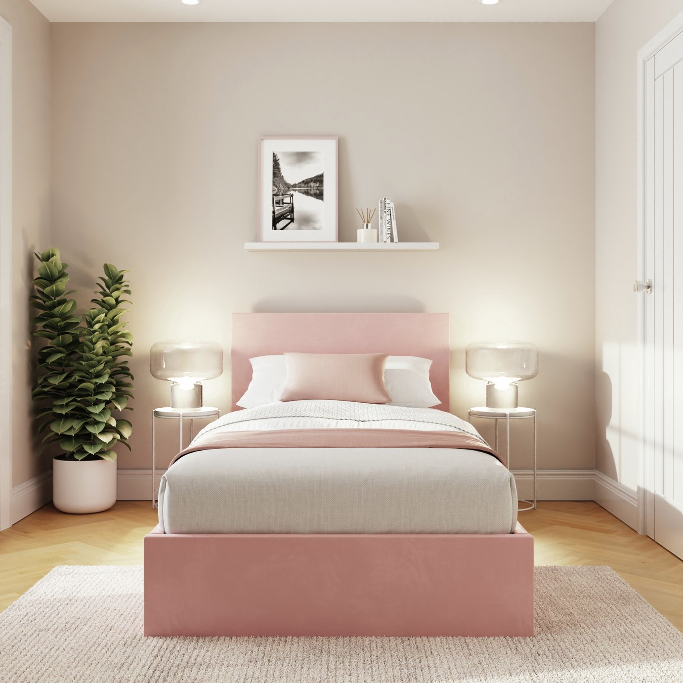 GFW End Lift Single Velvet Ottoman Bed With Mattress- Pink