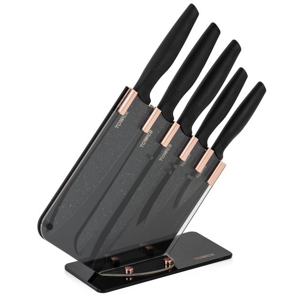 Buy Tower 5 Piece Knife Block - Rose Gold and Black | null | Argos