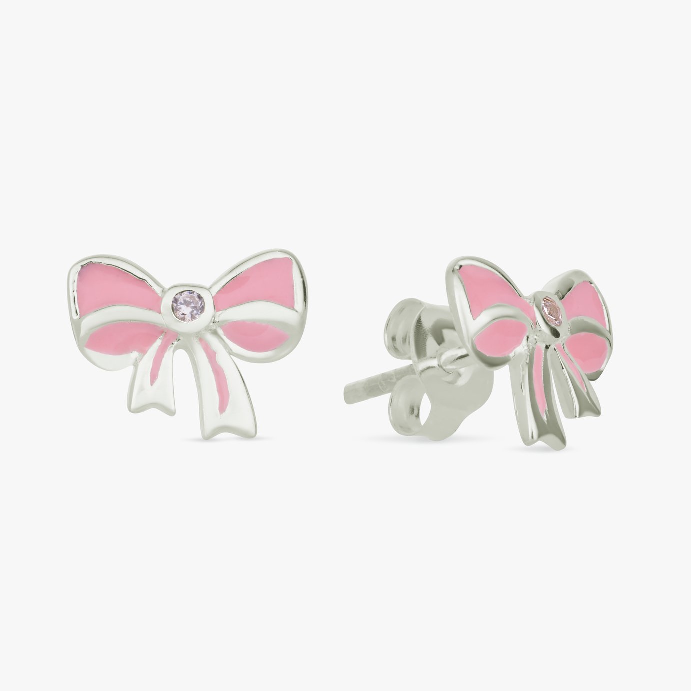 Revere Sterling Silver Pink Enamel Bow Stud Earrings
