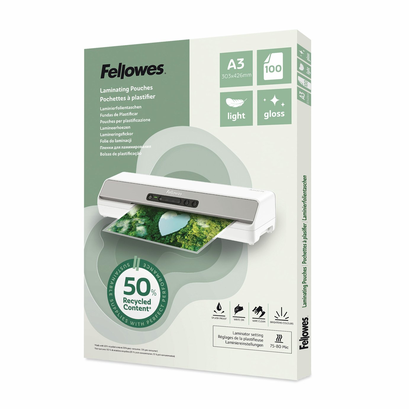 Fellowes A3 Laminating Pouches Gloss Light Duty Pack of 100