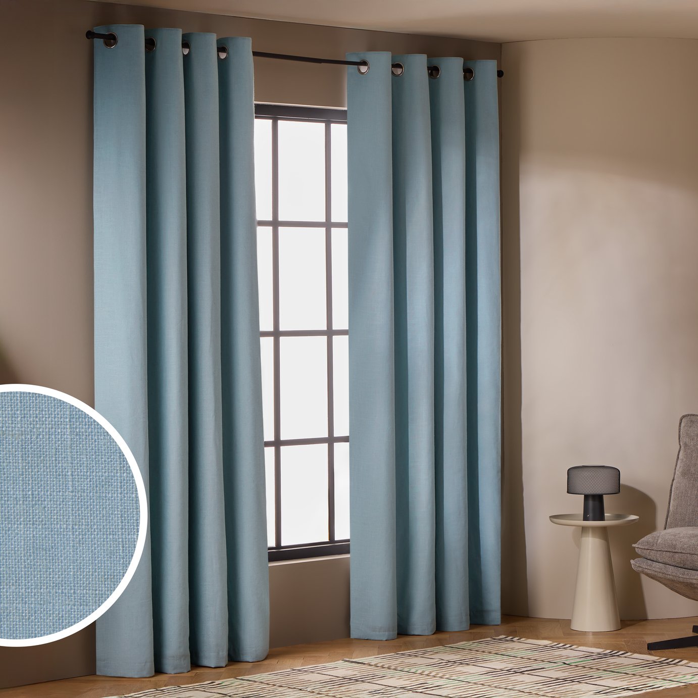 Habitat With Linen Blackout Eyelet Curtain - Country Blue