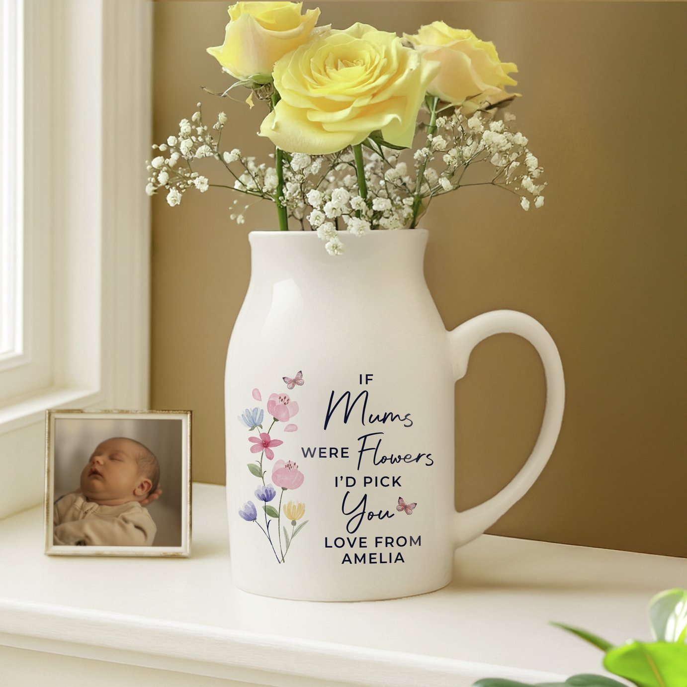 Personalised Message Small White Ceramic Jug Vase