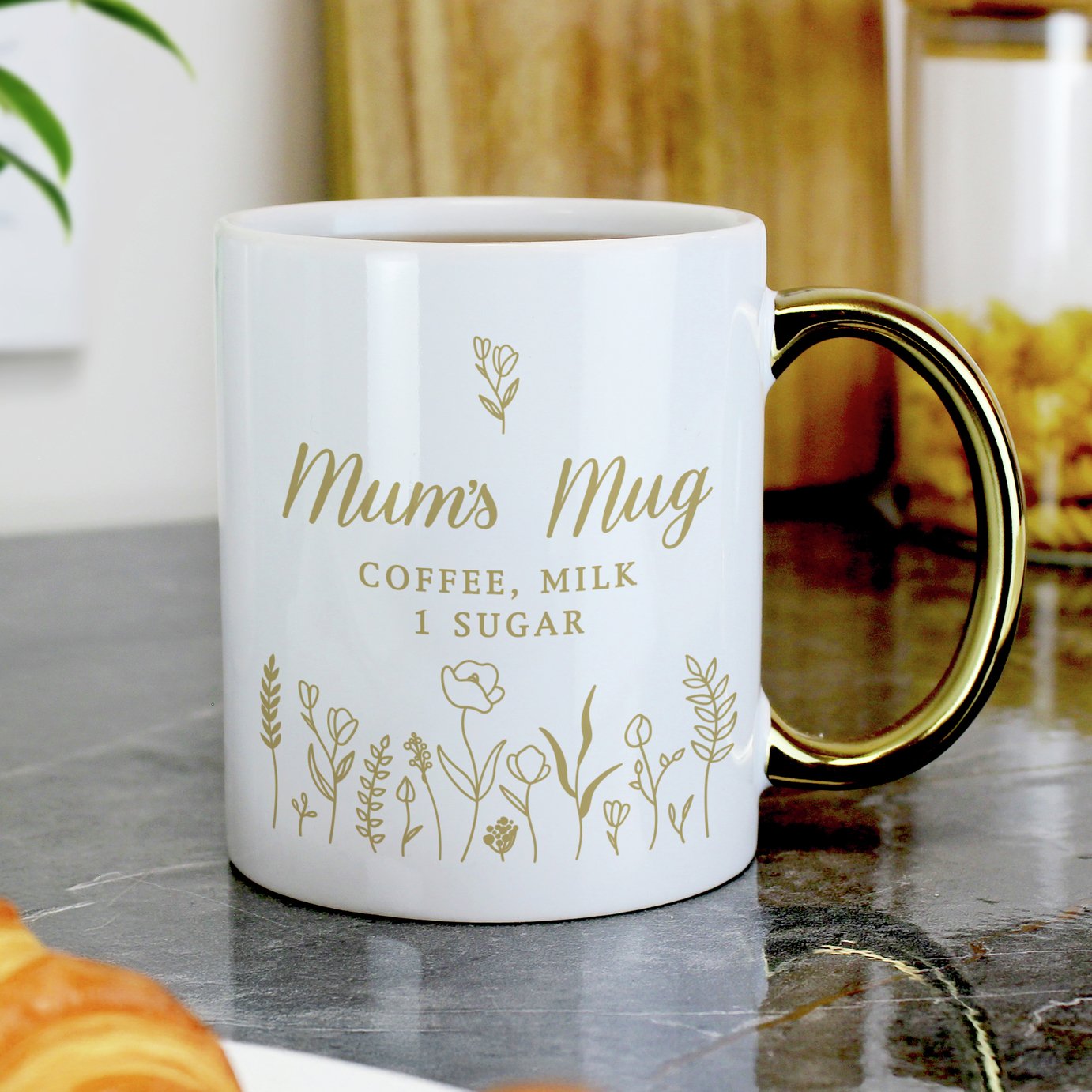Personalised Message Floral Design White Ceramic Mug