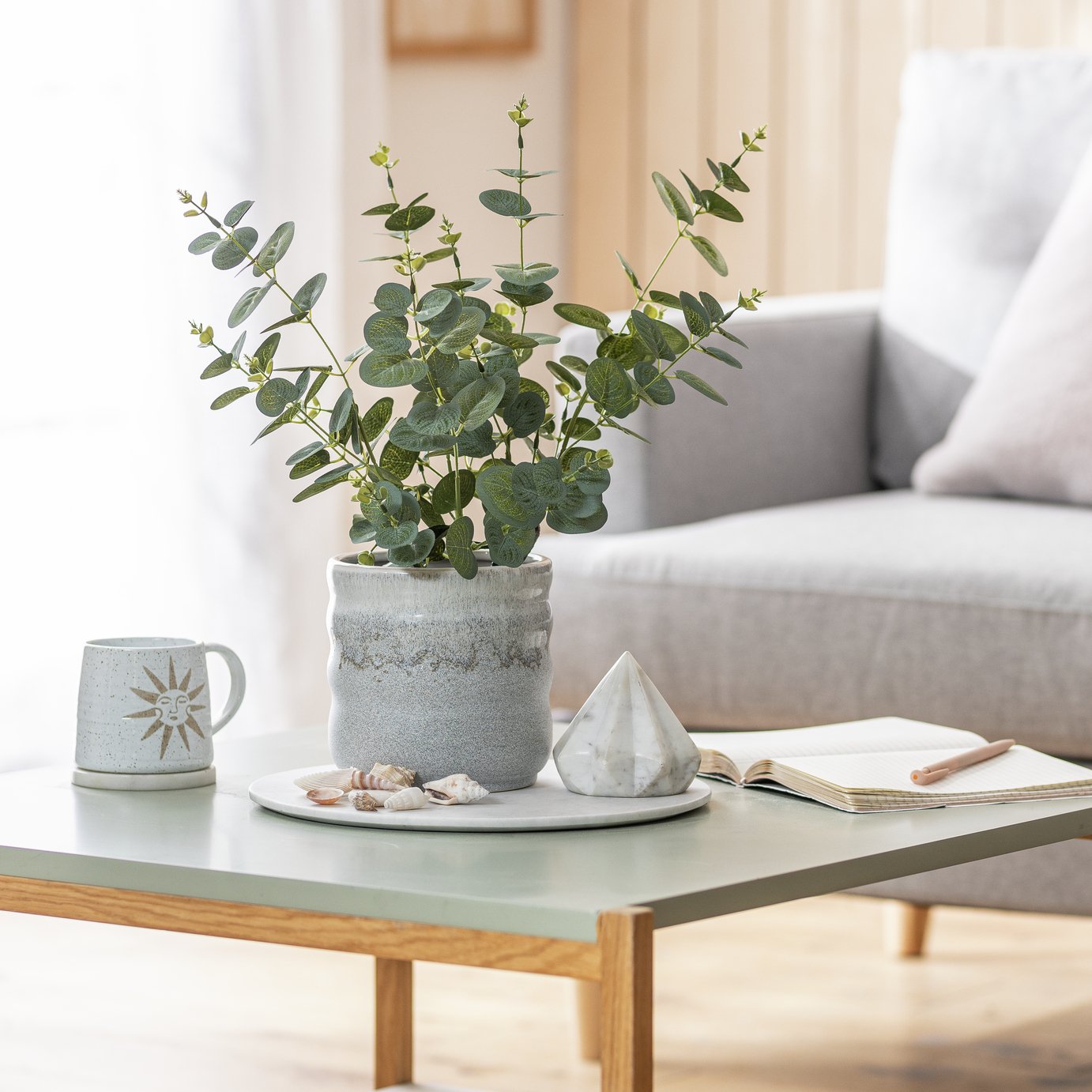 Habitat Artificial Green Eucalyptus in Matte Black Plant Pot