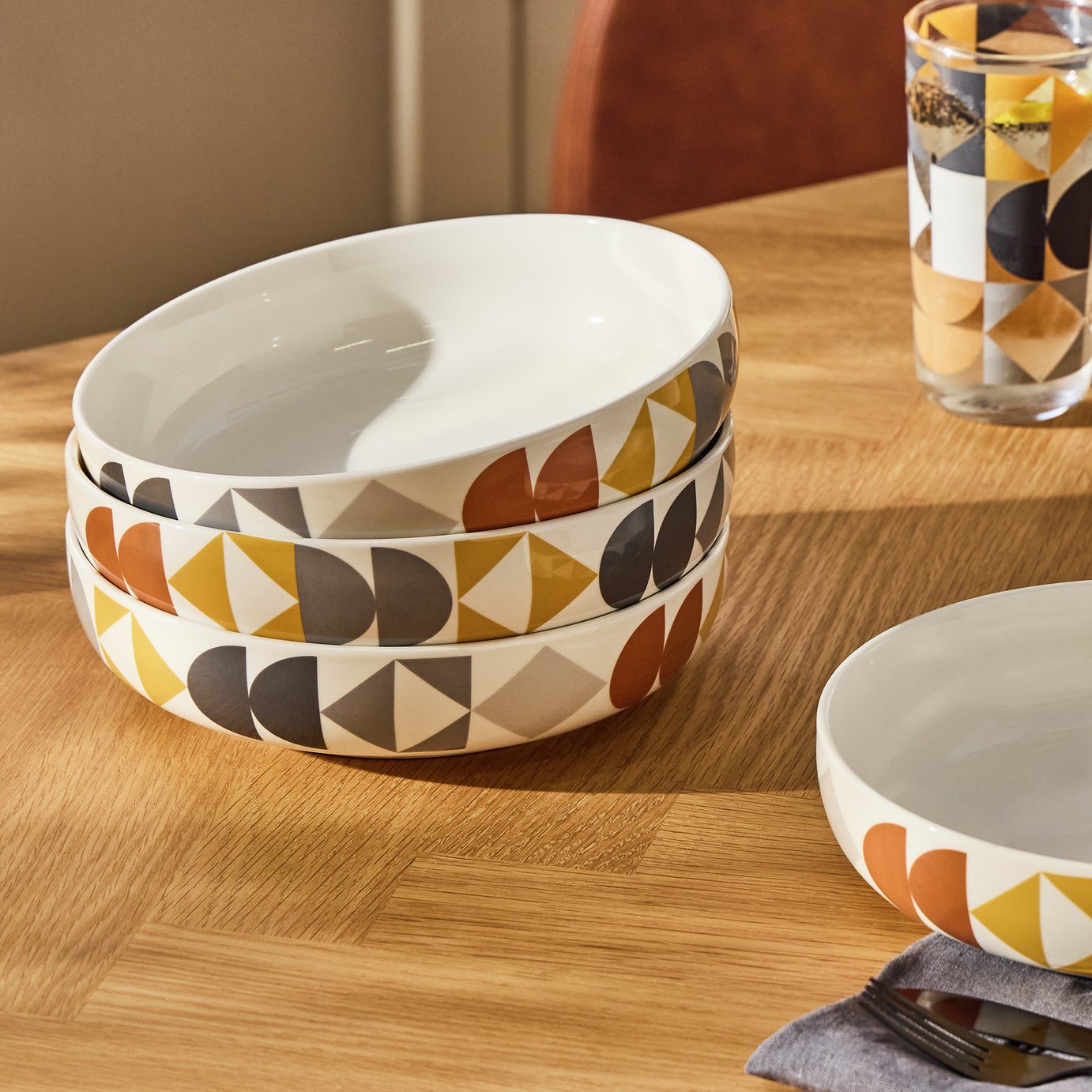 Argos Home Geo 4 Piece Stoneware Pasta Bowls - White