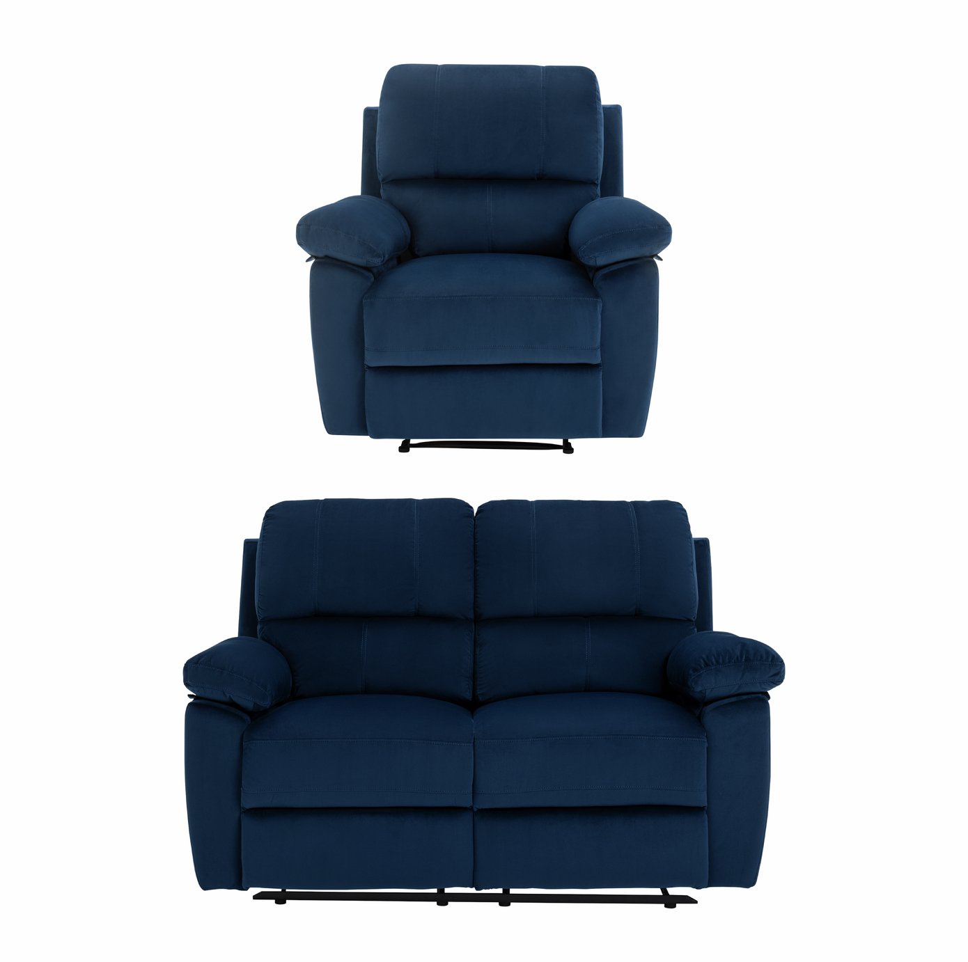 Argos Home Toby Velvet Chair & 2 Seater Recliner Sofa - Navy