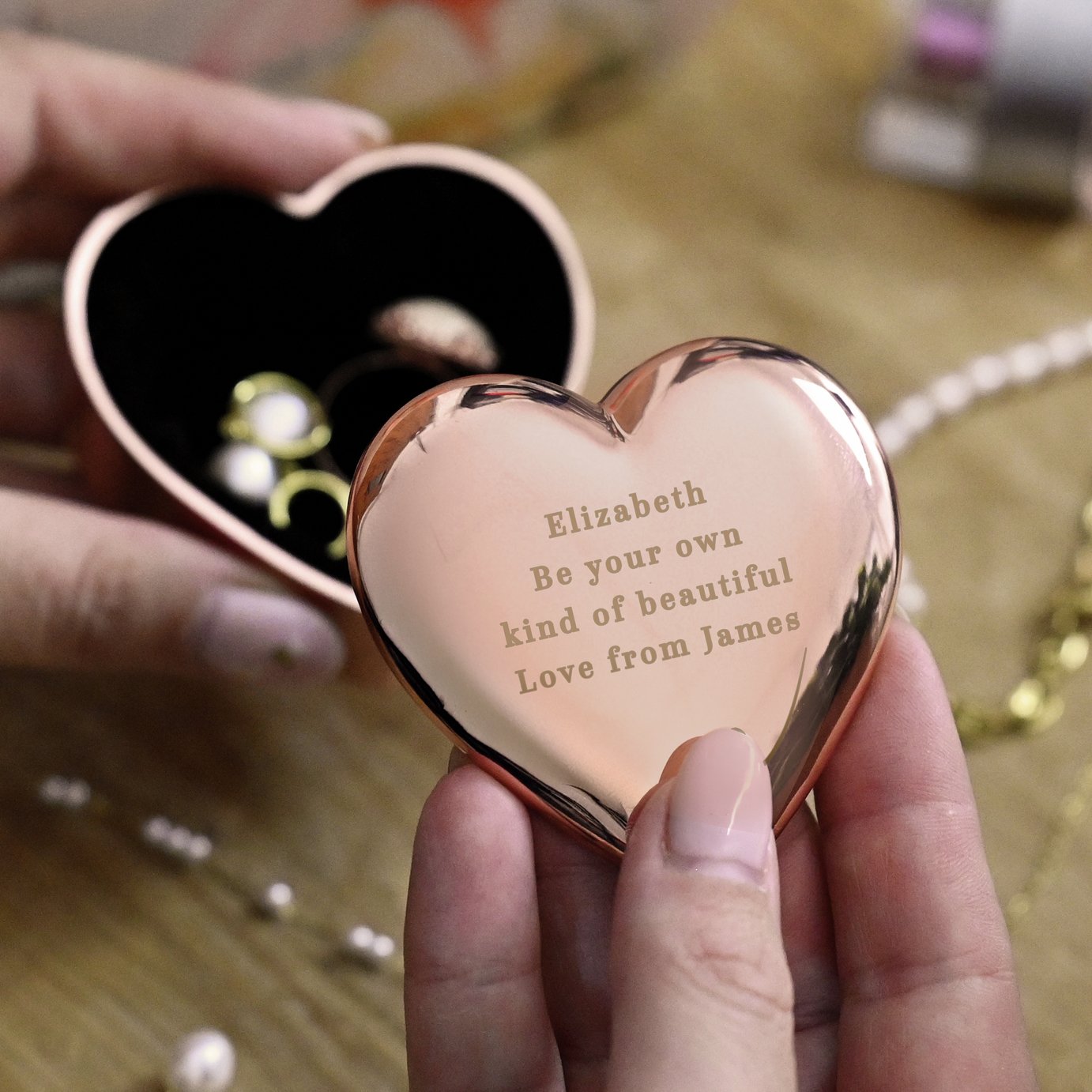 Personalised Message Heart Trinket Box - Rose Gold