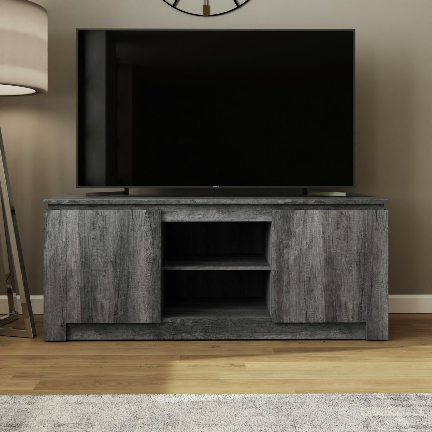GFW Canyon 2 Door 2 Shelves Wide TV Unit - Grey