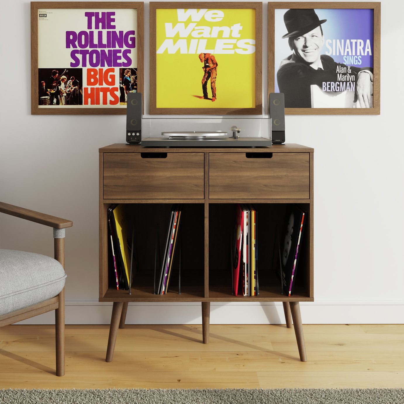 GFW Jaxon 2 Drawer Turntable Stand - Walnut