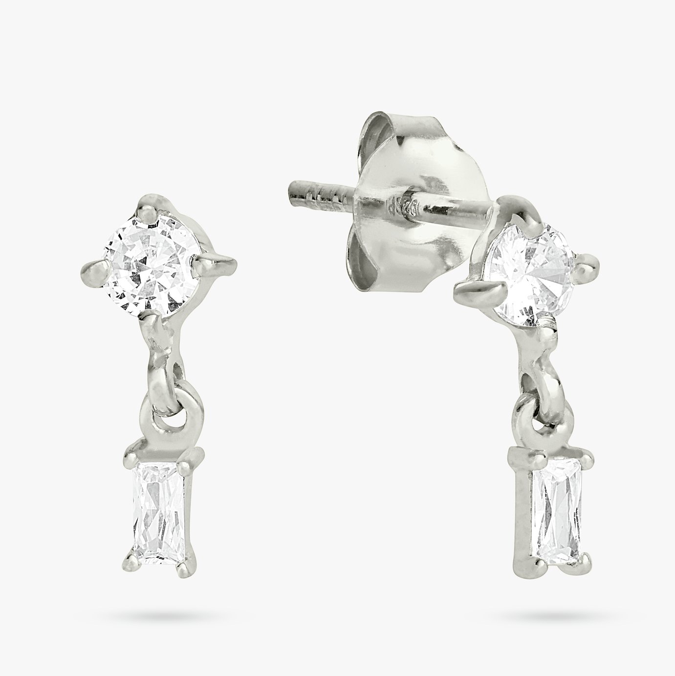 Revere Sterling Silver Baguette Drop Stud Earrings