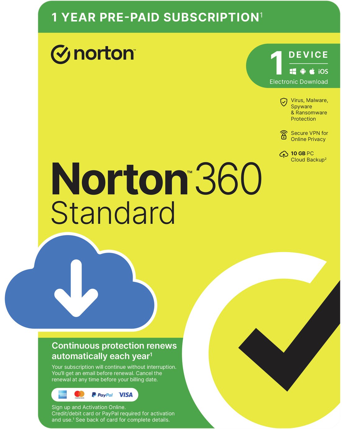 Norton 360 Standard 1 Device, 1 Year with 10GB Backup