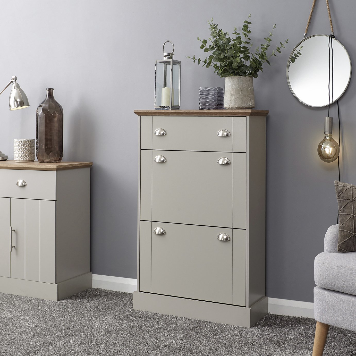 GFW Kendal 2 Tier Shoe Storage Cabinet - Grey